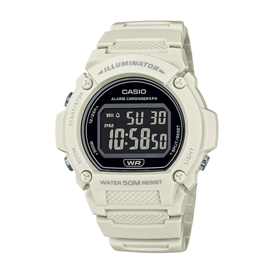 CASIO 卡西歐 實用滿分經典黑色反轉錶面數位腕錶-米白 (W-219HC-8B)