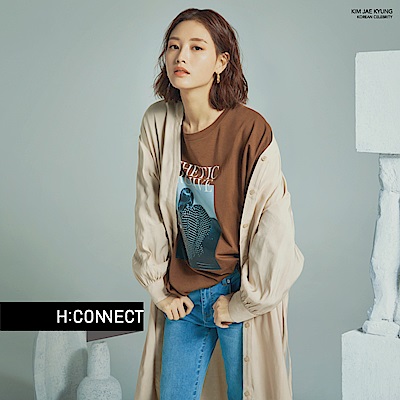 H:CONNECT 韓國品牌 女裝-黑白圖印長袖T-shirt-棕