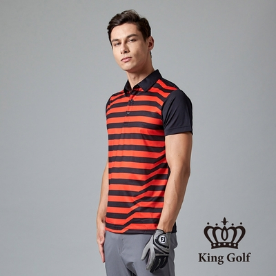 【KING GOLF】男款撞色條紋造型POLO衫/高爾夫球衫-黑色