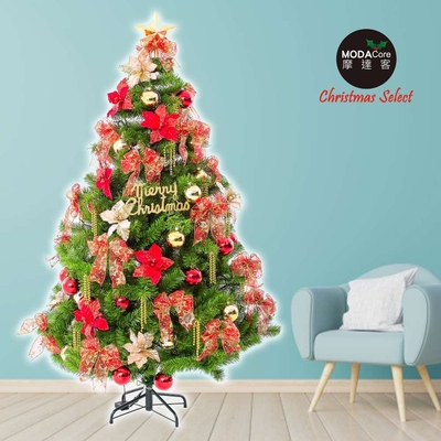 摩達客-台製7尺(210cm) 高規特豪華版綠聖誕樹 +絕美聖誕花蝴蝶結系配件(不含燈)本島免運費