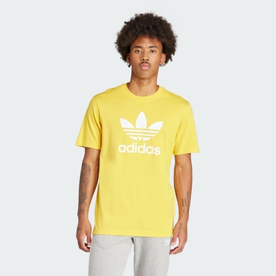 adidas 上衣 男款 短袖上衣 運動 三葉草 TREFOIL T-SHIRT 黃 IR7977