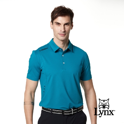 【Lynx Golf】Korea 男款脇邊剪裁沖孔設計短袖POLO衫-淺藍色