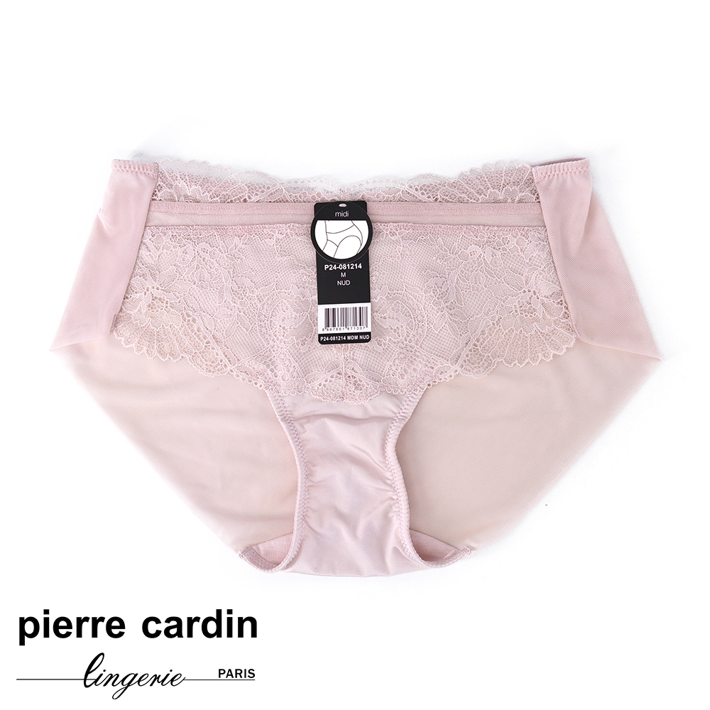 【pierre cardin 皮爾卡登女性內衣】優雅天使蕾絲中高腰三角褲-粉