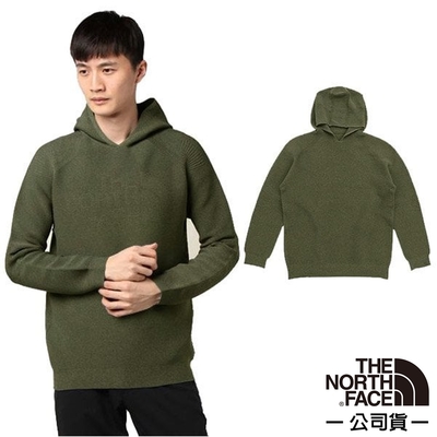 【The North Face】 日本製 男 GLOBEFIT 彈性長袖針織連帽上衣(日系款).街頭潮流帽T_3VAD-377 橄綠 V