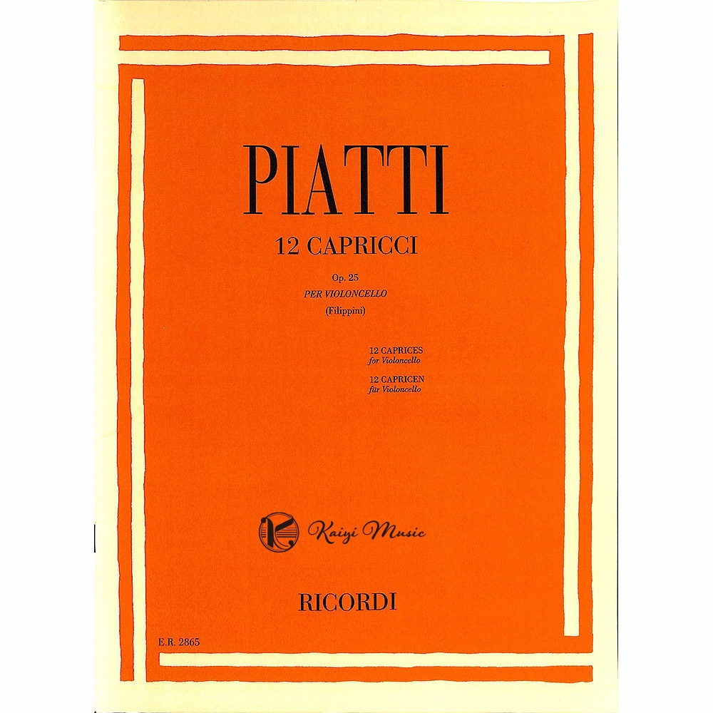 【凱翊︱Ricordi】皮亞提：大提琴12首隨想曲Op.25 PIATTI：12 Capricci, op. 25 Cello Solo