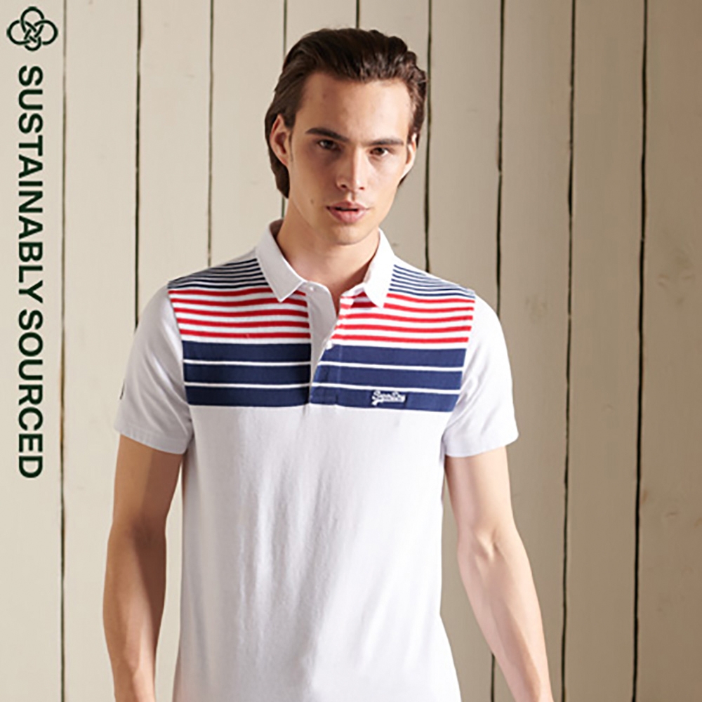 SUPERDRY 男裝 短 POLO  ACADEMY STRIPE 白