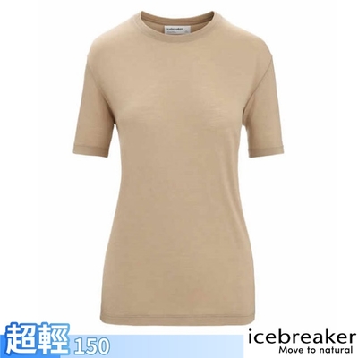 Icebreaker 女 美麗諾羊毛 圓領短袖上衣.休閒運動T恤/快乾透氣_米褐