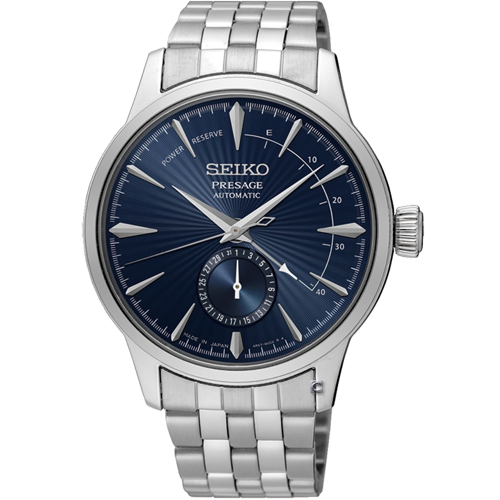 SEIKO精工Presage調酒師動力儲存顯示機械錶-藍/40.5mm