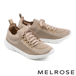 休閒鞋 MELROSE 率性彈力飛織布綁帶厚底休閒鞋－粉