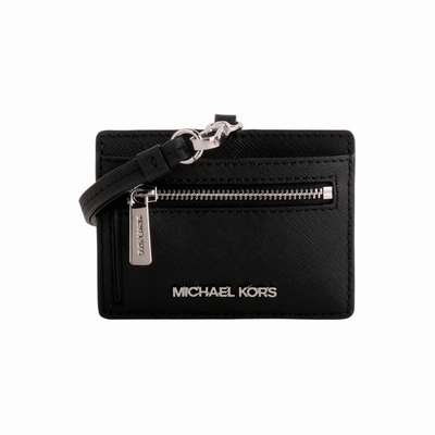 MICHAEL KORS Jet Set 銀字防刮皮革掛繩方型證件夾(黑)