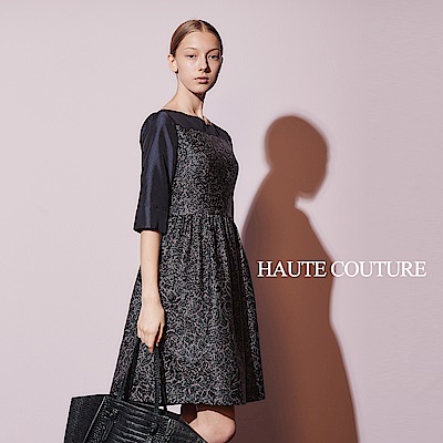 Haute Couture 高定系 精緻3D提花馬甲式拼接造型禮服洋裝-藏藍