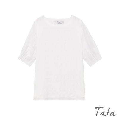 TATA 透視格紋外層圓領雪紡上衣-(S~XL)