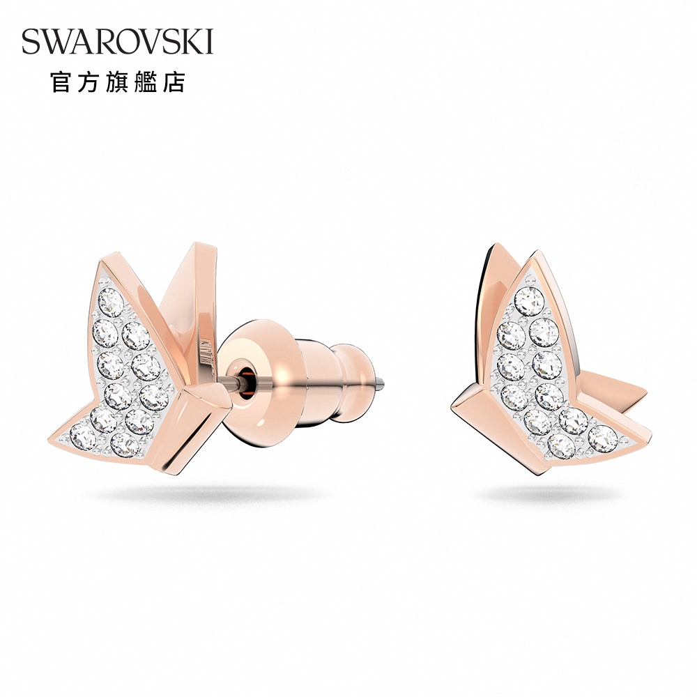 SWAROVSKI 施華洛世奇Lilia 耳釘 蝴蝶 白色 鍍玫瑰金色調