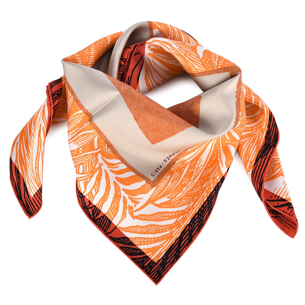 HERMES Cavalier en Formes 馬術幾何版畫方形絲巾-磚橘色/鮮橙色