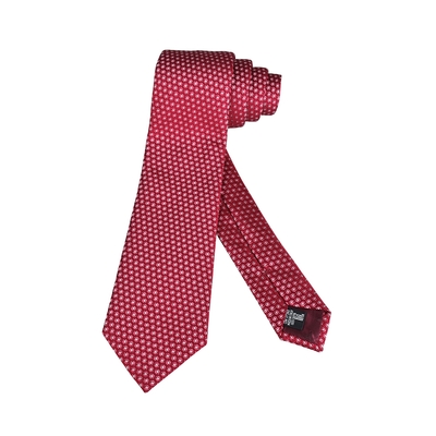 EMPORIO ARMANI內裡刺繡LOGO幾何圖形設計蠶絲領帶(寬版/深懷舊粉)