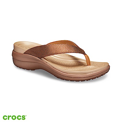 Crocs 卡駱馳 (女鞋) 卡沛兒亮面坡跟人字拖 205782-860