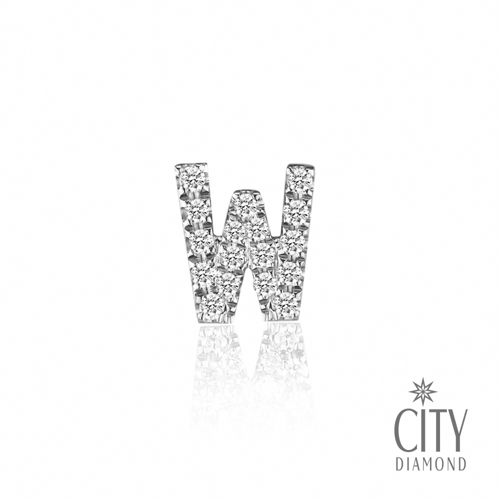 City Diamond 引雅 【W字母】14K白K金鑽石耳環 單邊