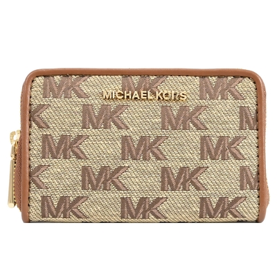 MICHAEL KORS Jet Set 經典緹花織布ㄇ字拉鍊零錢包(駝/棕)