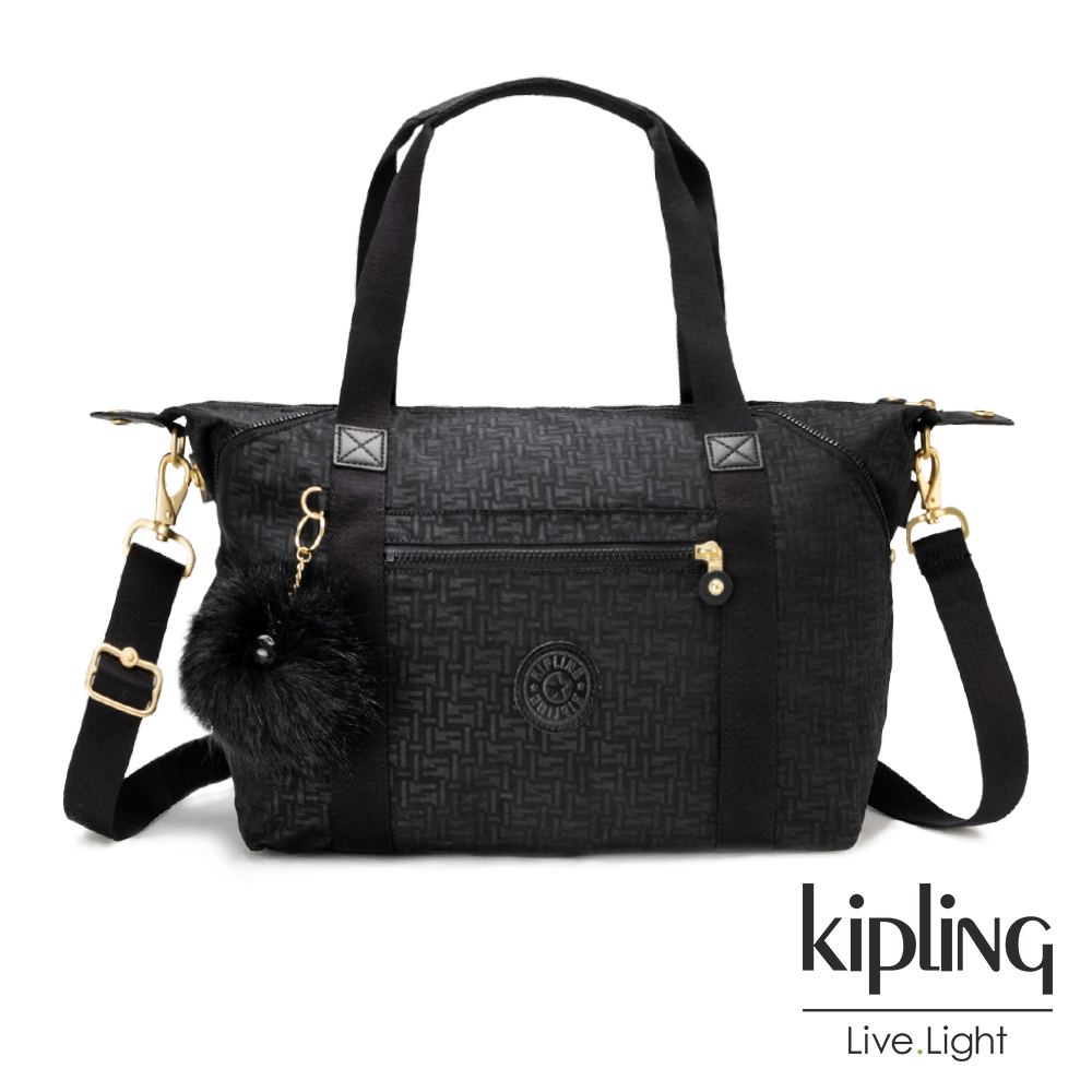 Kipling黑色幾何紋路手提側背包-ART