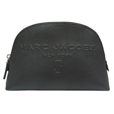 MARC JACOBS 浮雕LOGO防刮牛皮拉鍊化妝包-黑色