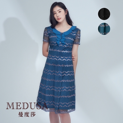 現貨【MEDUSA 曼度莎】金絲波浪蕾絲小禮服 - 2色（M-XL）｜洋裝 連身裙 禮服 冬新品