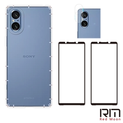 RedMoon SONY Xperia 5 V 手機殼貼4件組 空壓殼-9H玻璃保貼2入+厚版鏡頭貼