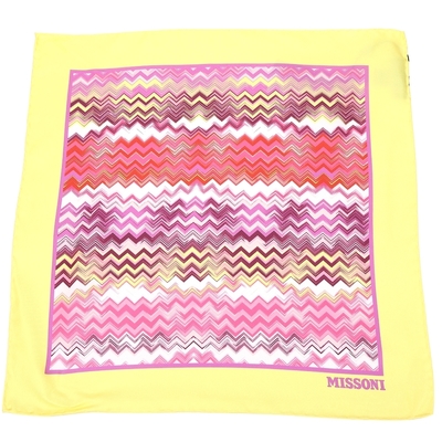 Missoni 漸層鋸齒圖案黃框紫邊真絲方巾 領巾(50x50)