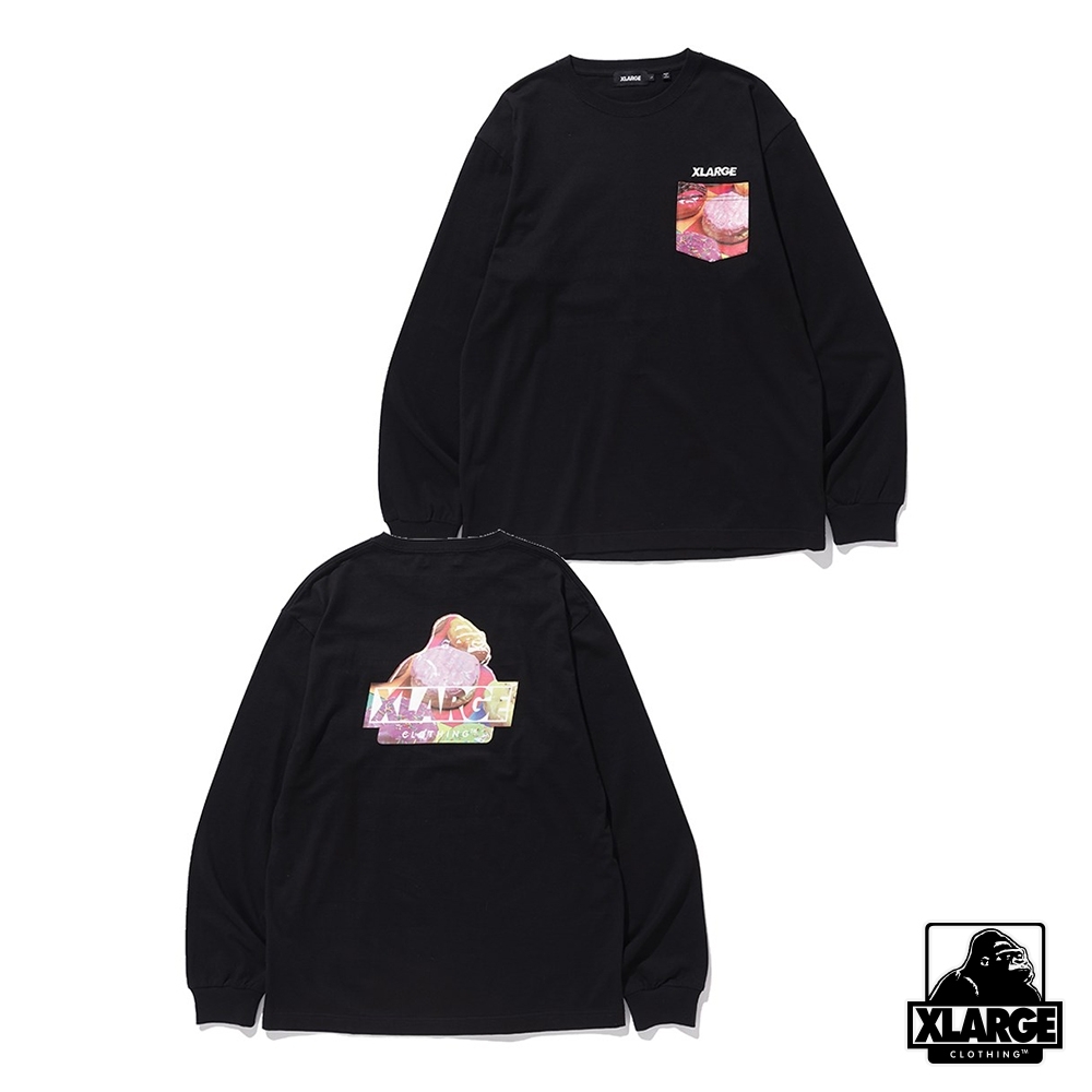 XLARGE L/S POCKET TEE GRUB SLANTED食物口袋長T-黑