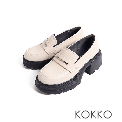 KOKKO精緻學院風輕量增高厚底樂福鞋米白色