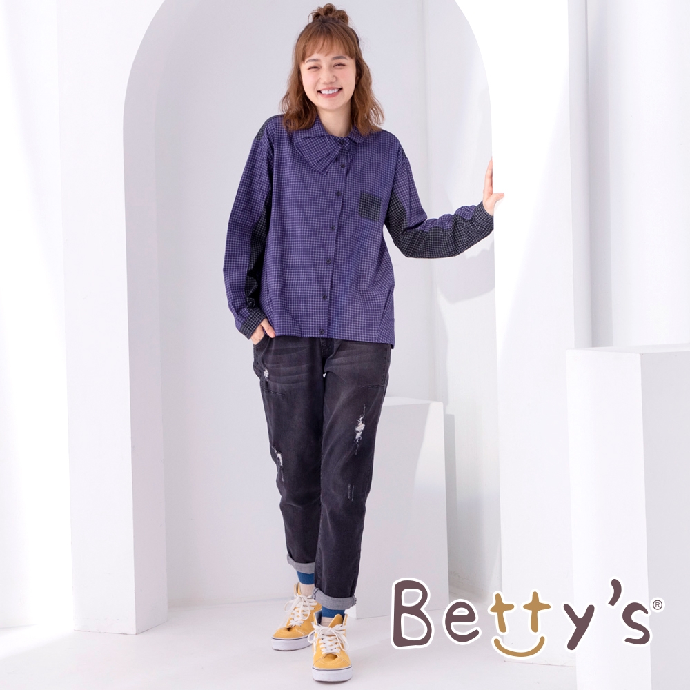 betty’s貝蒂思　刷破鬆緊綁帶牛仔褲(牛仔黑)