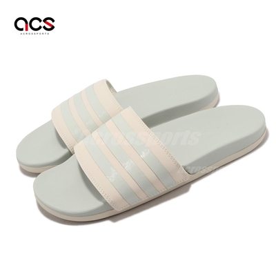 adidas 拖鞋 Adilette Comfort 綠 米白 女鞋 三線 條紋 柔軟 愛迪達 H03620