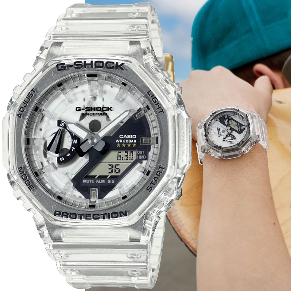 CASIO 卡西歐G-SHOCK 40周年Clear Remix 透明錶盤八角形雙顯錶(GA