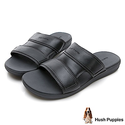 Hush Puppies LEONBERGER 舒適皮革拖鞋-黑