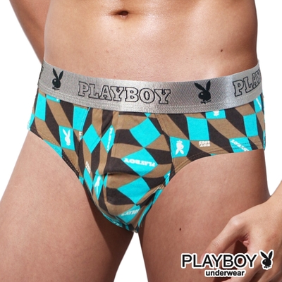 PLAYBOY 棉質梯子印花彈性三角褲-單件-藍