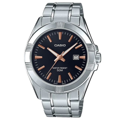 CASIO 引領時尚型男白領風格不鏽鋼腕錶-黑面(MTP-1308D-1A2)