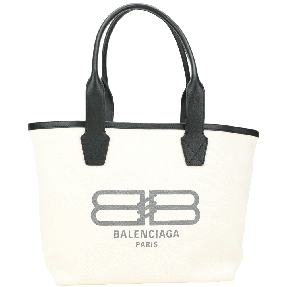 BALENCIAGA Jumbo 小型 字母印花棉質帆布托特包(米白色)