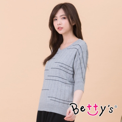 betty’s貝蒂思 橫條紋五分袖針織線衫(灰色)
