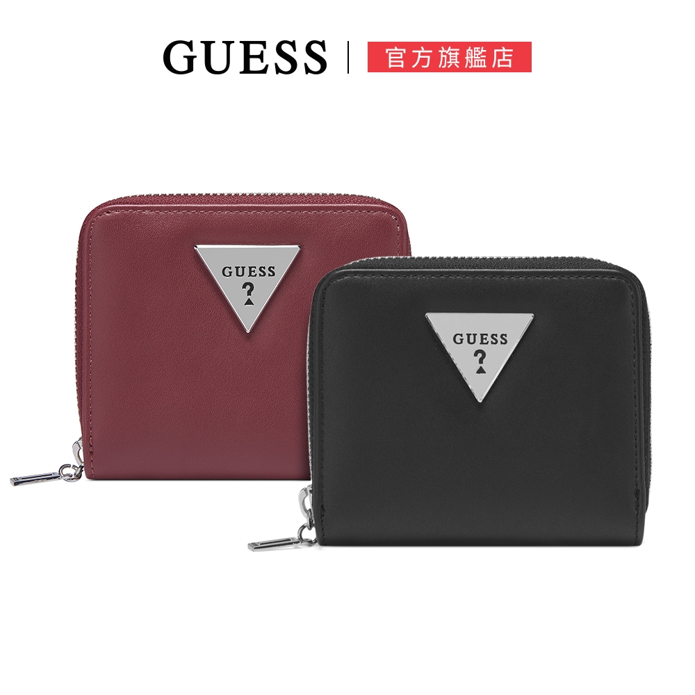 【GUESS】經典LOGO皮革拉鍊短夾-兩色任選