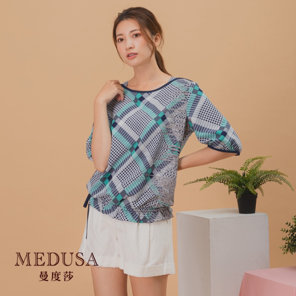 【MEDUSA 曼度莎】[MIT] 馬賽克磚抽繩雪紡上衣 (M-2L) | 女裝 上衣 加大尺碼 | 上班穿搭