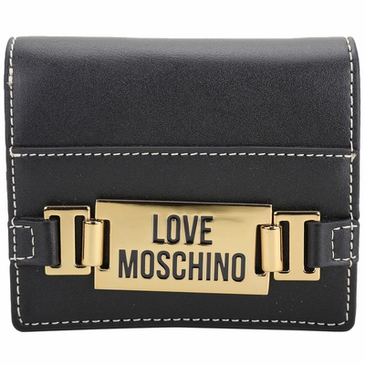 LOVE MOSCHINO 金牌字母標誌明線對折短夾(黑色)