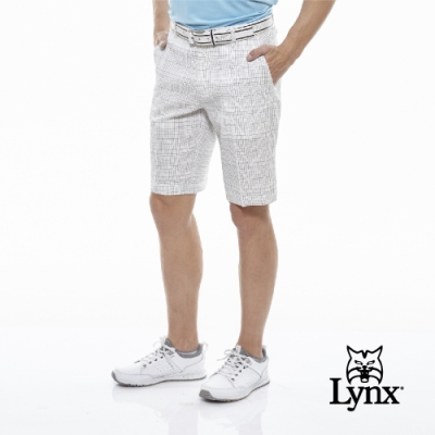 【Lynx Golf】男款彈性舒適格紋口袋出芽設計平口休閒短褲-白色