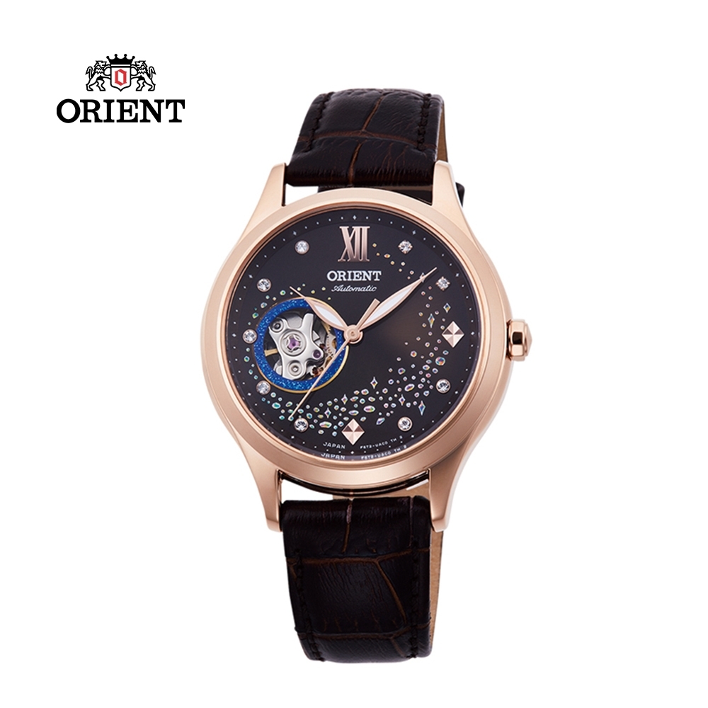 ORIENT東方錶HAPPY STREAM系列藍月奇蹟鏤空機械錶皮帶款RA-AG0017Y