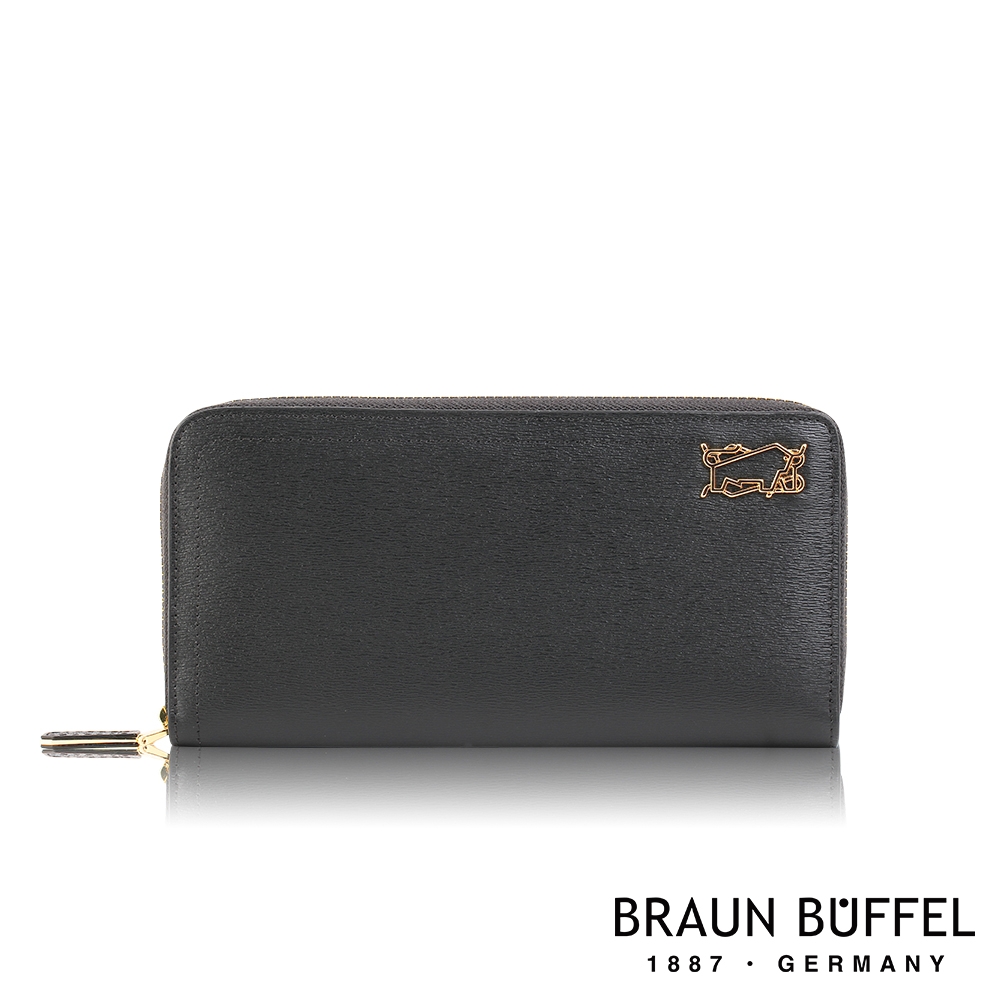 【BRAUN BUFFEL 德國小金牛】台灣總代理 索內特 8卡拉鍊長夾-黑色/BF684-601-BK