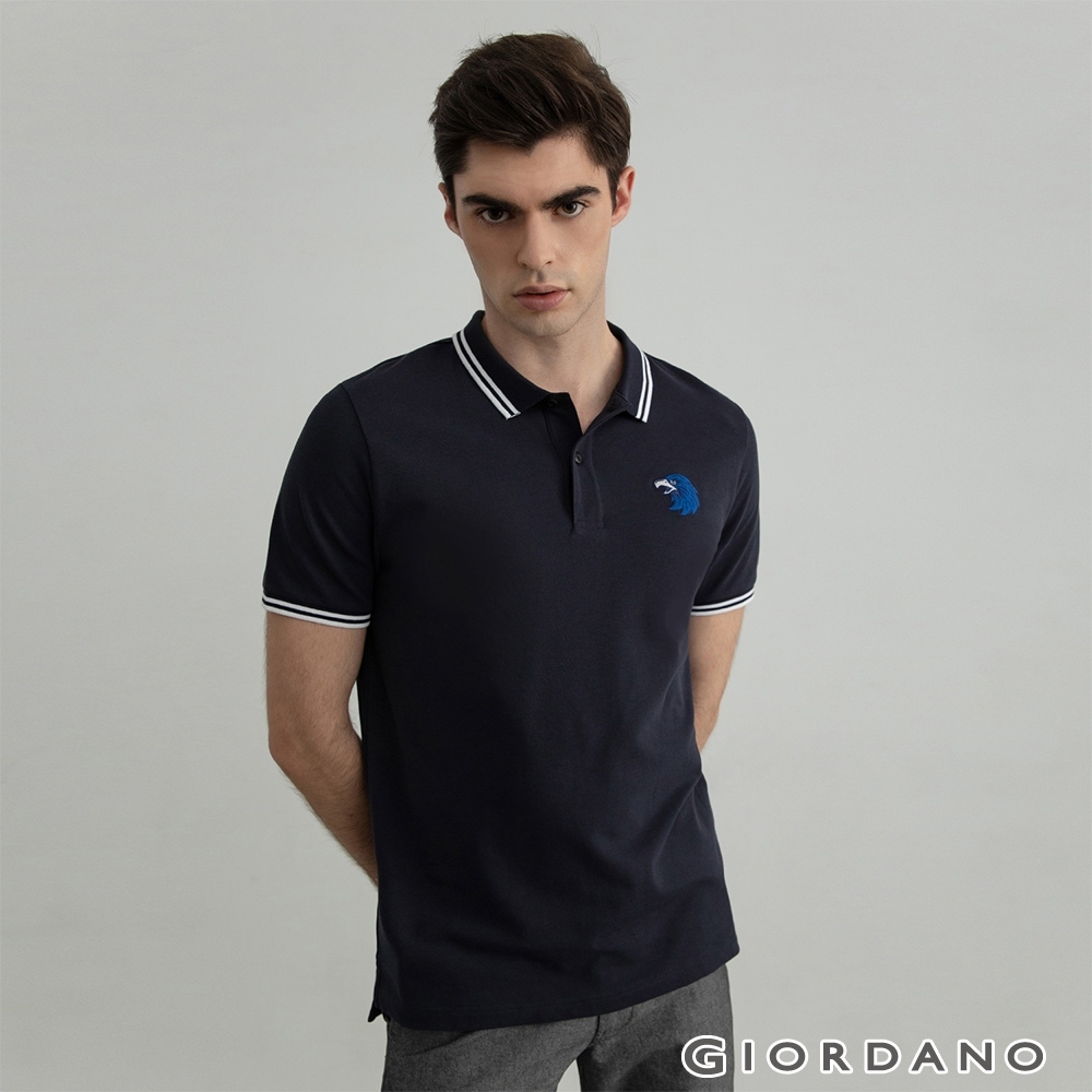 GIORDANO  男裝素色老鷹刺繡POLO衫 - 06 標誌海軍藍