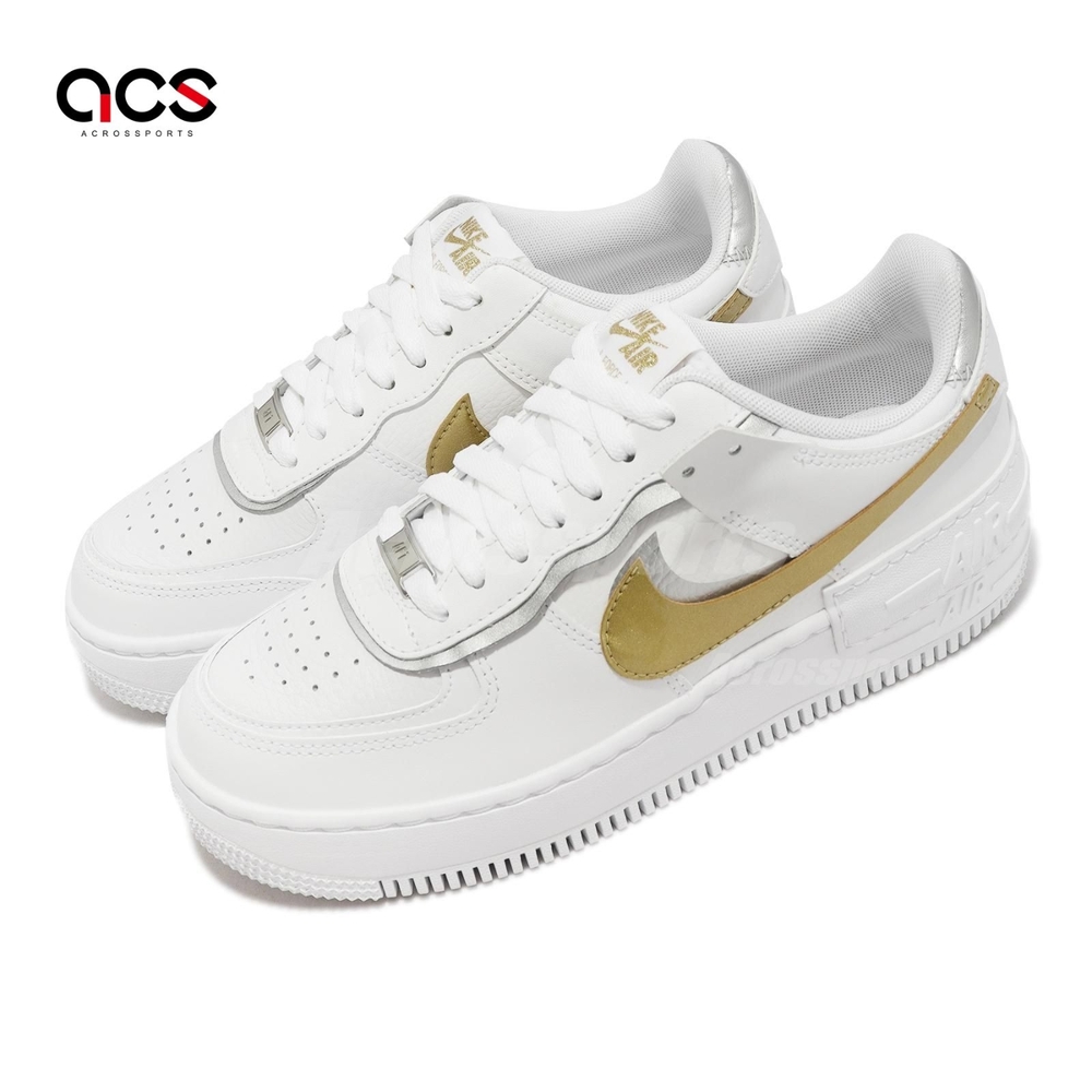 Nike 休閒鞋 Wmns AF1 Shadow 女鞋 白 金 AF1 解構 雙勾 DM3064-100