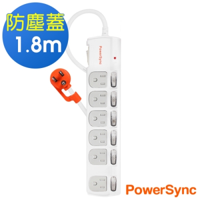 PowerSync 群加 3孔7開6插 防塵防雷擊 延長線1.8米TPS376DN9018