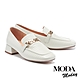 低跟鞋 MODA MODAY 簡約質感全真皮壓紋鍊條方頭樂福低跟鞋－白 product thumbnail 1