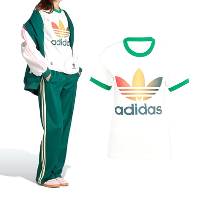 Adidas Gradient Cali T 女款 白綠藍 亞規 大LOGO 經典 上衣 短袖 IS0310