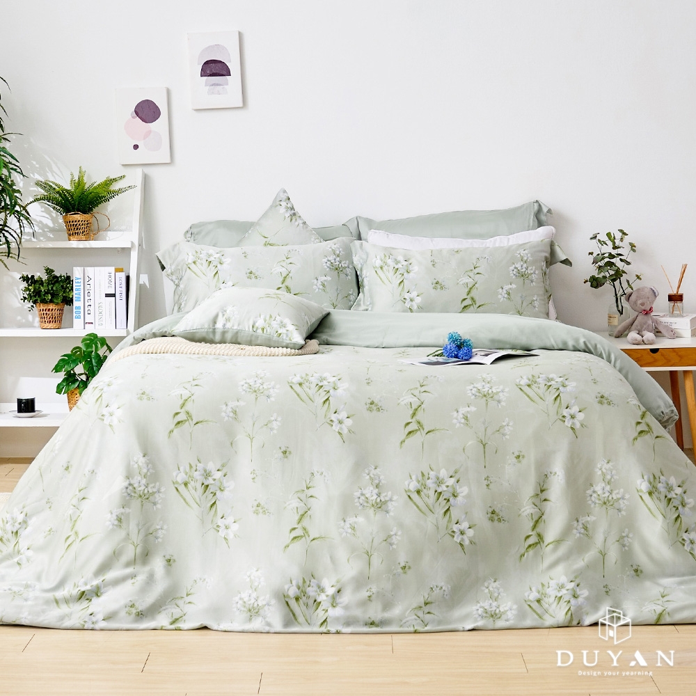 【DUYAN 竹漾】60支萊賽爾天絲雙人床包被套四件組 / 新枝綠意 台灣製