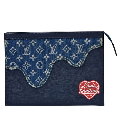 LV M45961經典POCHETTE VOYAGE MM牛仔布拉鍊手拿包(牛仔藍)